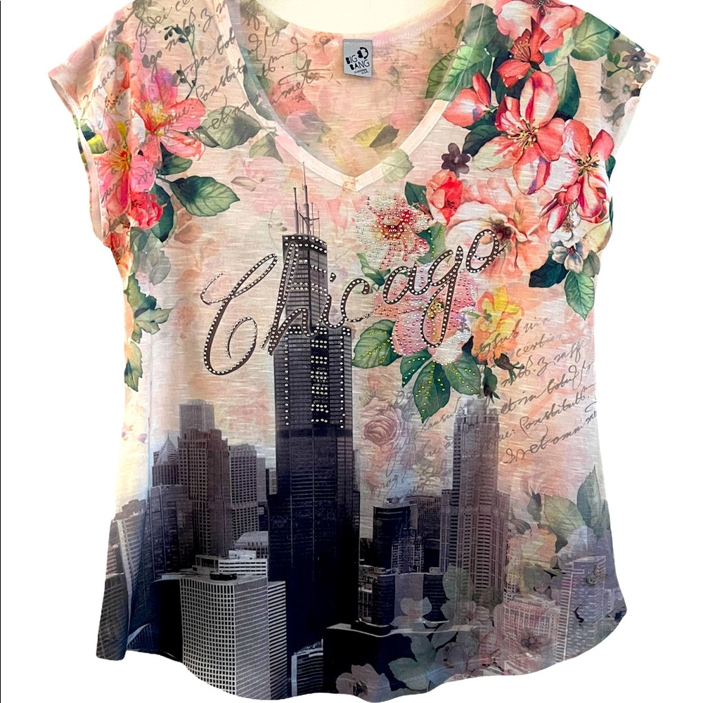 Y2K Chicago Windy City Skyline Bling Women’s Top Size Large